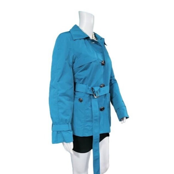 Talbots Spring Belted Trench Coat Teal Blue Women's Petite Size Medium - Picture 3 of 16